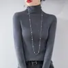 Suéter de Lã Ready-To-Wear de Primeira Linha 25 Outono e Inverno Novo Solto Cor Pura Versátil Listrado Tricotado Gola Alta Meia Suéter Básico
