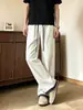 Pantalones casuales de verano para hombre, de seda de hielo, transpirables, de secado rápido, con estampado de cuadros azul marino y retazos, de pierna recta retro, ligeramente acampanados