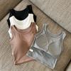 Nuevo Estilo Primavera/Verano 2026 Chaleco Integrado sin Sujetador con Almohadillas en el Pecho, Camiseta sin Mangas Versátil Exterior de Algodón Elástico Acanalado para Mujer