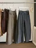 Calça casual de algodão lavado estilo coreano de perna larga para mulheres, nova coleção outono 2026, tamanho petite, caimento solto, cobre o quadril, emagrece, comprimento cropped