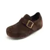 Zapatos de mujer sin cordones estilo Birkenstock con suelas blandas de piel de vaca, forro afelpado, puntera cerrada, aumento interno de altura, suela gruesa, zapatos casuales y de moda de cuero genuino
