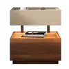 Mesa de cabeceira minimalista italiana, armário de cabeceira moderno flutuante de madeira maciça com luz de sensor, armário de armazenamento modular estilo quarto