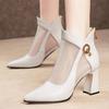 2023 Verano Nuevas Sandalias Tacones Gruesos para Mujer Estilo Coreano Tacones Altos Punta Afilada Botines de Malla Sandalias Moda Femenina Zapatos Individuales Dropshipping