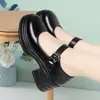 Zapatos de cuero versátiles que aumentan la altura para primavera y otoño, zapatos Mary Jane de mujer de punta redonda con hebilla, tacón grueso retro de plataforma, suela gruesa