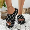 Comercio Exterior Transfronterizo Nuevo Europeo y Americano Zapatillas de Tela Gruesa de Talla Grande para Mujer Zapatos de Mujer a Cuadros de Mezclilla Transfronterizos de Talla Grande