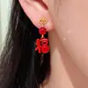 Pendientes Asimétricos Rojos de Año Nuevo con Aguja de Plata y Caracteres de la Fortuna, Nuevo Estilo Chino, Pendientes Versátiles Festivos Creativos Personalizados para Mujer
