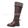 Nuevas Botas Largas de Comercio Exterior 2026 Invierno Deseo Sitio Independiente de Amazon Comercio Exterior Europeo y Americano Botas de Cuero para Mujer de Tacón Bajo Talla Grande