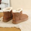 Botas de Neve Ce de Inverno para Mulheres, Estilo Curto, Forradas com Lã Sintética, Couro Genuíno Espessado, Lã, Velcro, Couro e Lã Integrados, Sapatos de Algodão com Lã Adicionada para Aquecimento