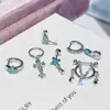 Nueva colección de serie de proteína azul de pendientes de acero de titanio médico, elegantes y versátiles, con diseños de trébol de cuatro hojas y cruz