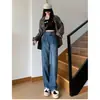 Jeans Preto de Cintura Alta Wide Leg para Mulheres 2025 Novo Inverno Reto Solto Emagrecedor Petite Estreito Calças de Comprimento Total