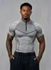 Camiseta de verano para hombre de alta elasticidad y ajuste ceñido para corredores, adecuada para deportes, fitness, running y entrenamiento; Camisa de manga corta de secado rápido con costuras termoselladas para un rendimiento de secado rápido mejorado