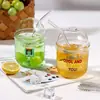 Taza Bobo de Celebridad de Internet Taza Linda Taza con Popote Taza Bobo Transparente para Té de Leche Taza para Té de Frutas con Postre Taza para Beber Agua Taza Personal
