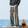 Pantalones Casuales para Hombre Otoño e Invierno Forrados de Polar Multibolsillos Largos Rectos Modernos Combinan con Todo Tallas Grandes Pantalones de Cuerda para Hombre