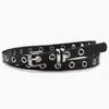 Cinturón de Doble Anillo Tachonado Estilo Y2K Transfronterizo para Mujer, Cinturón Negro Versátil para Combinar con Jeans, Cinturón Decorativo Estilo Punk Hot Girl