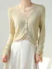 Ropa Hongmi/ Cárdigan fino de punto Tencel con cuello en V y manga larga para mujer, chaqueta de protección solar de verano