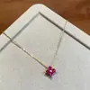 Colar de Trevo de Quatro Folhas Cor Paraíba Vermelho Rosa Zircônia Banhado a Ouro 18K Prata Esterlina 925 Corrente de Clavícula de Luxo Leve Nicho