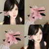 Puro e sedutor atmosfera cinza-rosa flor pena grampo de cabelo feminino primavera e verão doce tridimensional flor lateral grampo de cabelo acessório de cabelo