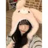 Bonito Sombrero de Felpa con Orejas de Conejo Móviles para Mujer Invierno Cálido Protección para Orejas Sombrero Lei Feng Dulce Versátil Gorro Pullover