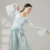 Disfraz de Danza Clásica con un Top de Gasa con Volantes, Fluido y de Aspecto de Hada para Danza China, Danza Moderna y Entrenamiento Corporal