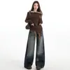 Outono e Inverno 2025 Novo Estilo Garota Popular Calças de Pernas Largas Tendência da Moda Calças Retas Jeans Feminino Padrão de Primavera Feminino