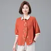 Camisa de Algodón para Mujer de Mediana Edad, Manga Corta de Verano, Top de Manga Corta para Personas Mayores, Tallas Grandes, Bordada, Casual, Elegante