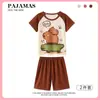 Pijama Infantil Feminino Verão Fino Manga Curta Desenho Animado Fofo Roupas de Casa para Alunos do Ensino Fundamental Conjunto Peça Externa