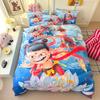 Ropa de cama de cuatro piezas de la serie Magic Child Nezha, juego de tres piezas para estudiantes mezclado lijado, bolsa de cama, sábana bajera, soporte nacional