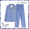 Novos Pijamas de Casal para Mulheres, Cardigã de Primavera e Outono, Calça de Manga Longa, Roupa de Casa, Traje de Algodão Imitado Masculino de Tamanho Grande para Outono e Inverno
