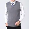 Colete de Lã Masculino para Outono e Inverno, 6 Botões, Gola V, Tamanho Grande, Suéter Tricotado Formal, Colete Casual sem Mangas para Homens Jovens e de Meia-Idade