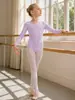 Ropa de baile para niños para la escuela al por mayor, diseño simple de lazo, cuello redondo, manga larga, ropa de práctica, transpirable, absorbente de sudor, algodón puro