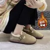 Pantuflas peludas, zapatos de algodón para exteriores de invierno, zapatillas sin cordones para mujer, zapatos planos antideslizantes, botas de nieve de moda para interiores de invierno