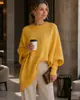 Suéter de punto pullover de cuello redondo para mujer, estilo cruzado europeo y americano, otoño e invierno 2026, suéter casual de color liso holgado para mujer, Amazon