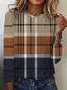 Amazon europeia e americana cross-border primavera e verão novo xadrez feminino estampado casual pullover manga comprida gola redonda camiseta para mulheres