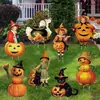 Decoración de Jardín de Gato Negro Calabaza Bruja para Halloween Señal Estilo Retro de Halloween Señal de Jardín