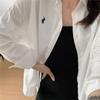 Top Camisa Azul Casual Holgada 2024 Estilo Coreano Recién Llegado Para Combinar Bordado Manga Larga Chaqueta Camisera Ins