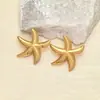 Pendientes de Acero Inoxidable Estilo Simple Estrella de Mar Populares Europeos y Americanos para Mujeres Elementos Marinos Estilo Vacaciones en la Playa Pendientes de Estrella de Mar Pendientes