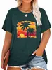Tamanho Europeu Transfronteiriço Algodão Loja Tmk Edição Limitada Top Feminino Camiseta Padrão Retro Fofo Nascer do Sol