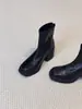 Versión de Cuero Suave de Botines Cortos con Aumento de Altura y Felpa para Mujer, Tacones Bajos Pequeños, Tacones Gruesos, Botas Martin, Botines Estrechos Franceses de Punta Cuadrada, Punta Cuadrada