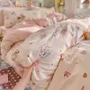 Juego de Cuatro Piezas de Grado Materno e Infantil Clase A, Nuevo Juego de Sábana, Funda de Edredón y Sábana Ajustable de Algodón Puro Estilo Ins Suave, Juego de Tres Piezas para Dormitorio Estudiantil