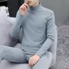 Invierno superventas cuello medio terciopelo de doble cara cepillado traje de ropa interior térmica para hombre engrosado cuello alto medio ropa de otoño para hombre pantalones largos