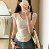 Uma geração de pura camiseta de ombro plissado cintura alta feminina top de verão para garotas quentes ins camisa de manga curta branca para usar por baixo