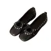 Versión de piel de vaca - estilo retro, nicho, punta cuadrada, adornada con remaches, con cordones, zapatos planos Mary Jane bajos, nuevos zapatos versátiles para mujer