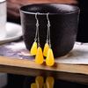 Pendientes de cera de abeja ámbar Jinpeli en vivo Pendientes colgantes de jade de Plata 925 pendientes largos