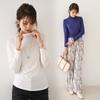 Camisa Japonesa Base para Casa 40 Tejido Modal Traje Cuello Alto Manga Murciélago Top Slim Camiseta Color Caramelo