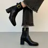 Botines de Piel Suave Estilo Coreano Punta Cuadrada Tacón Alto para Mujer Otoño Invierno Nueva Llegada Hebilla Tacón Grueso Adelgazantes Aumentan la Altura Versátiles Botas Martin