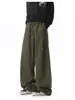 Pantalones casuales estilo americano de remaches color verde militar para hombre, nuevos pantalones de pierna curva de otoño, pantalones anchos holgados de moda
