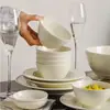 Louça francesa em relevo com contas, conjunto de tigela e prato para uso doméstico, tigela e prato de cerâmica de alto valor, conjunto completo de pratos coloridos sob o esmalte, pratos de jantar