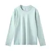 Nova Camiseta Básica de Manga Longa Cor Sólida 100% Algodão 230g Feminina Outono Inverno Gola Redonda Solta Jaqueta Interna Branca para Casal