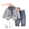 Conjunto Nuevo para Niños 2026 Primavera y Otoño Elegante Infantil Moderno Letras Mezclilla Corbata Conjunto de Dos Piezas