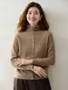 Estilo simples e versátil, gola semi-alta, cardigã de abotoamento simples para mulheres, modelagem que afina, de manga comprida, tricotado, caxemira, suéter de base, casaco de tricô